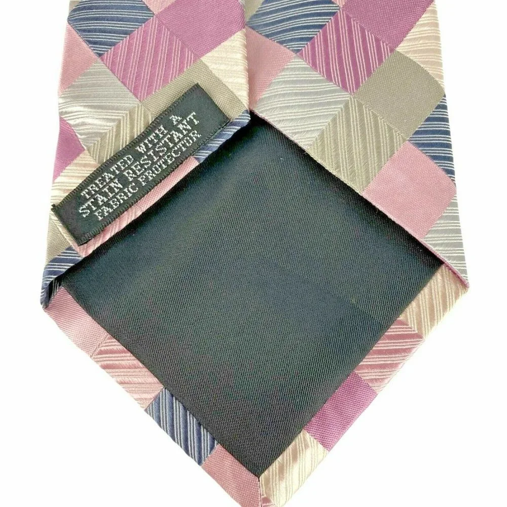 Geoffrey Beene Silver Pink‎ Purple Square Silk Tie